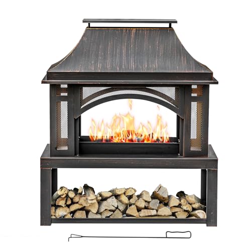 39" Fire Pits with Wood Storage for Outside