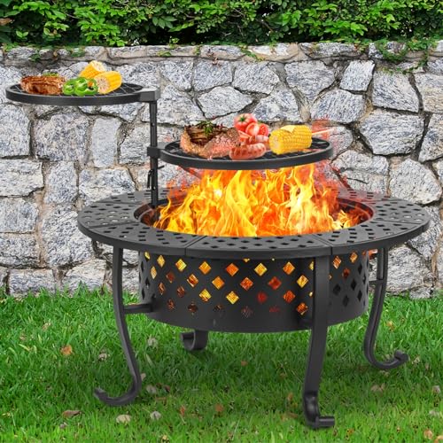 Panovue 36 Inch Fire Pit with 2 BBQ Grills
