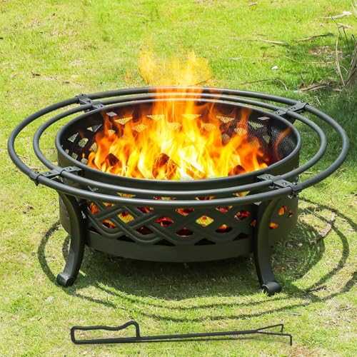Panovue 42 Inch Outdoor Fire Pit with 2 Loops