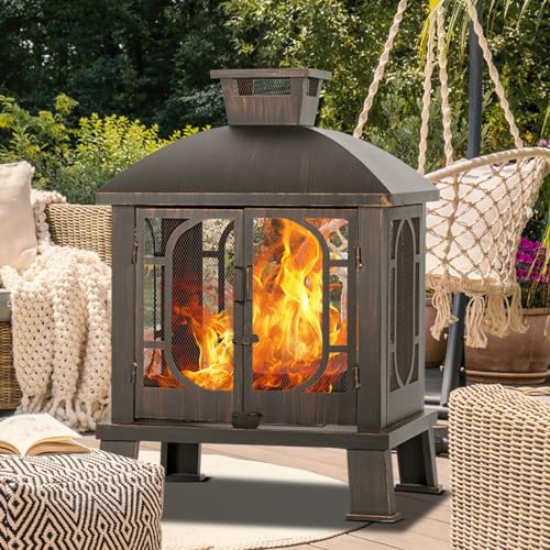Panovue 45" H×31''W Metal Chiminea Fire Pit with Grill