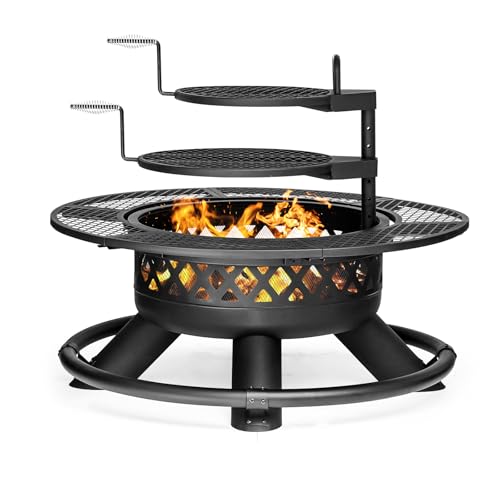 Panovue 47 Inch Outdoor Wood Burning Fire Pit with 2 Grills